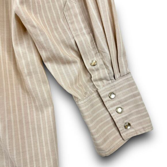 Vintage Texas Gold Pearl Snap Western Style Shirt Long Sleeve Tan Striped Large - Picture 7 of 8